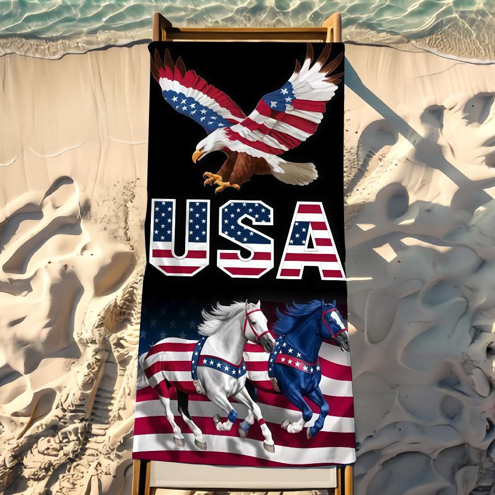 Independence USA Patriotic Eagle Horse Towel Beach Shower Bath Travel Lightweight Skin Friendly for Pool Camping Cruise Summer