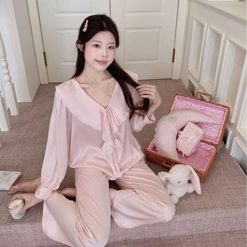 Spring and Summer New Simple Style Loose and Comfortable Long-sleeved Pajamas Set Women's Loungewear Light Luxury High-end Sense Can Be Worn Outside