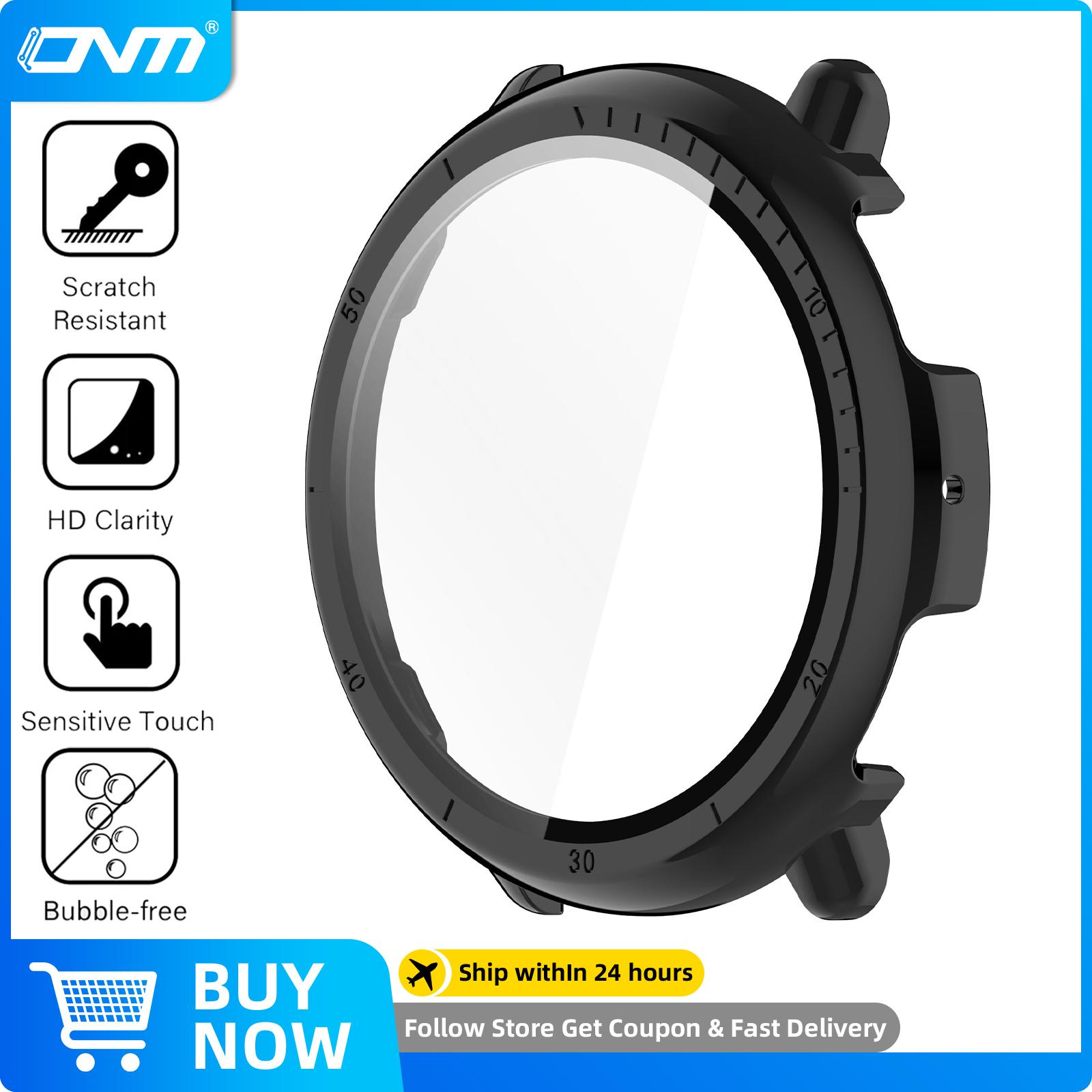 

Glass+Case for Amazfit Active 2 Tempered Glass Screen Protector & Hard PC Protective Bumper for Amazfit Active2 Accessories for Amazfit Active 2 чорний