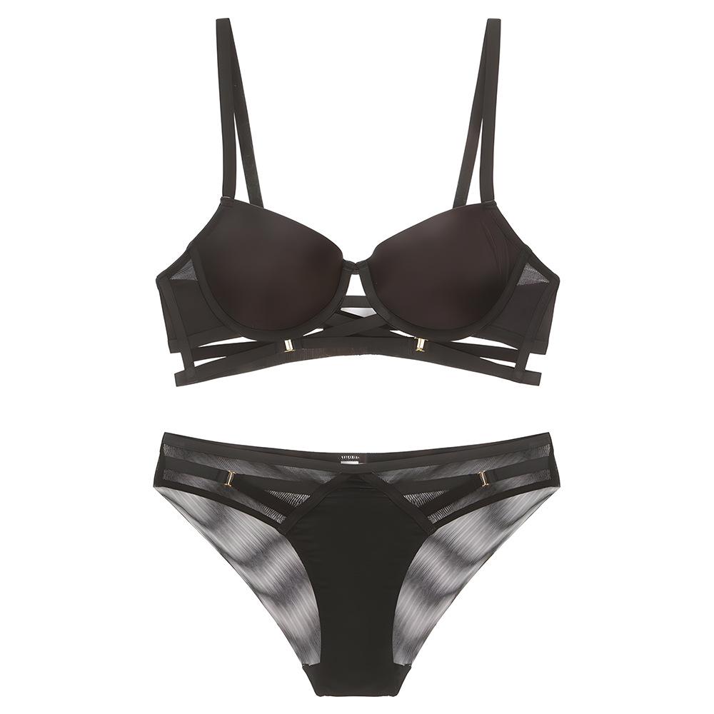 

Французское сексуальное нижнее белье гладкое и бесшовное перекрестные бретели собирающее нижнее белье плотно прилегающее под грудью бюстгальтер против провисания 85D чёрный