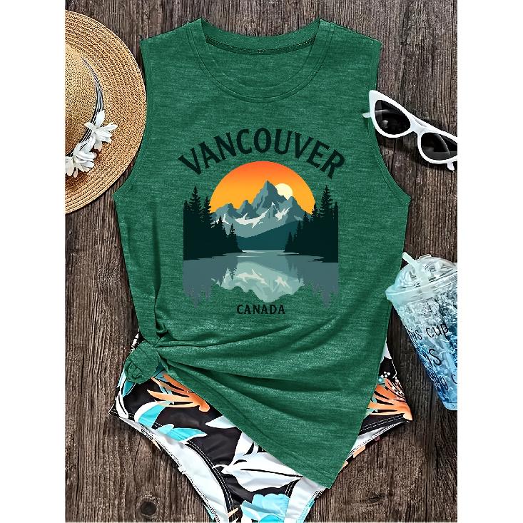 2026 New Vancouver Canada Landscape Print Round Neck Women Sleeveless Casual Soft Vest