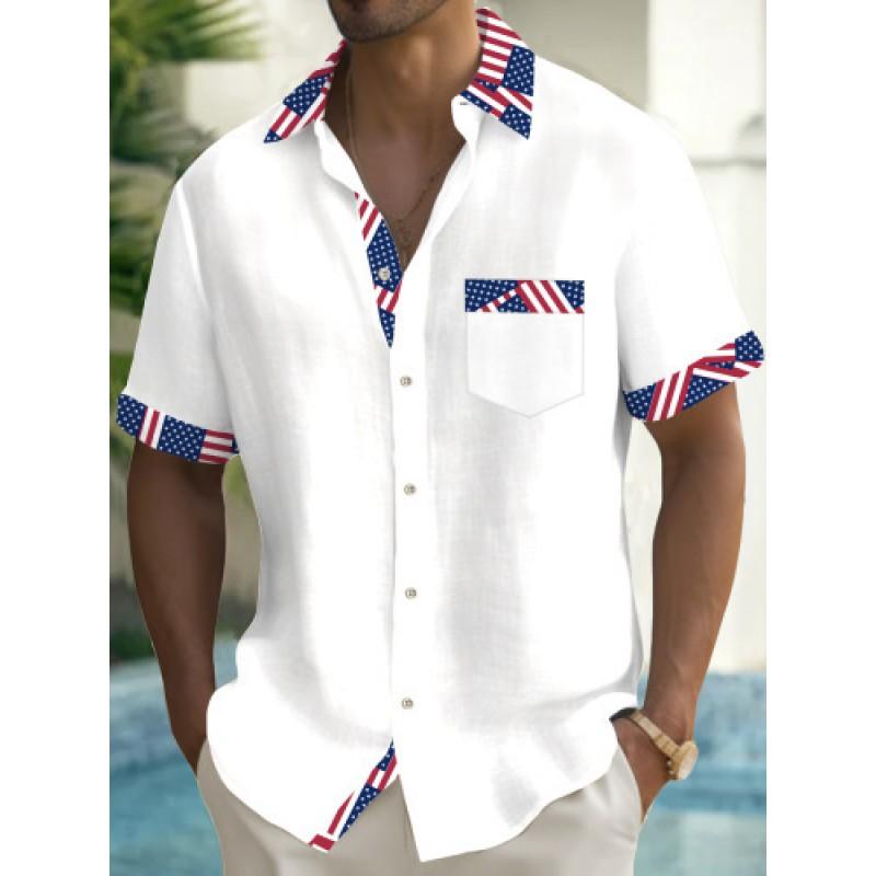 Mens Short Sleeve Casual Shirt Vintage Hawaiian Print Loose Fit Streetwear