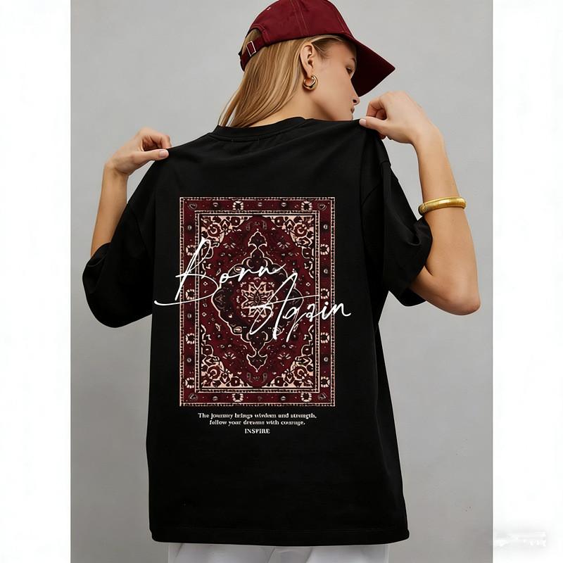 Cotton T Shirt For Women With Letter Print Stylish Oversize Casual Summer Wear