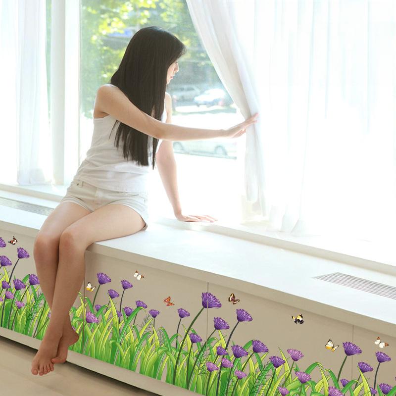 

SK7005 Романтический фиолетовый цветок хризантемы плинтус Декор для спальни гостиной съемная водонепроницаемая наклейка на стену