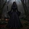Gotisches Mittelalterliches Langkleid mit Kapuze Kostüm Halloween Hexe Cosplay Bühnenperformance