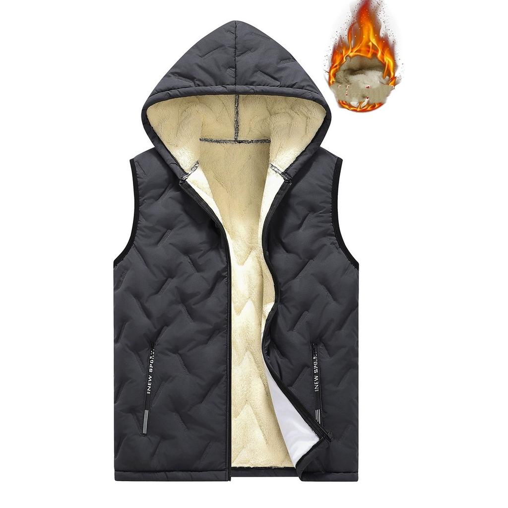 Men's Autumn and Winter Thickened Down Vest with Hood Comfortable and Warm Suitable for Daily Life Shopping and Travel