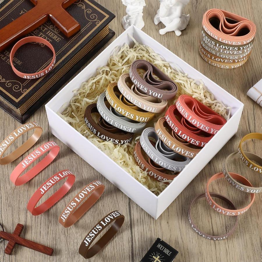 

100 шт. Силиконовый браслет «Иисус любит тебя» Разноцветные резиновые браслеты Христианский браслет Оптом Мотивационные резиновые браслеты для United States