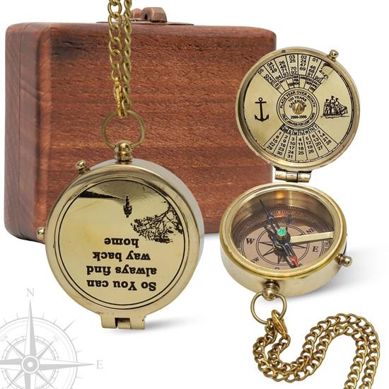 

Brass Compass with Wooden Box So You Can Always Find Your Way Back Home Nautical Gift, Compass 5.08 cm Christmas Gift