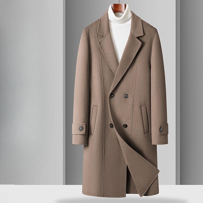 100% Wool Men's Handmade Double-sided Woolen Coat Double-breasted Business Casual Woolen Coat Trench Coat Men's Coat