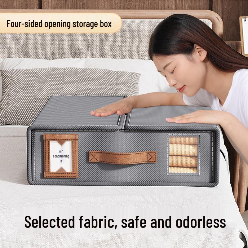 Upgraded Non-woven Four-Piece Bedding Storage Box Set with Leather Handles