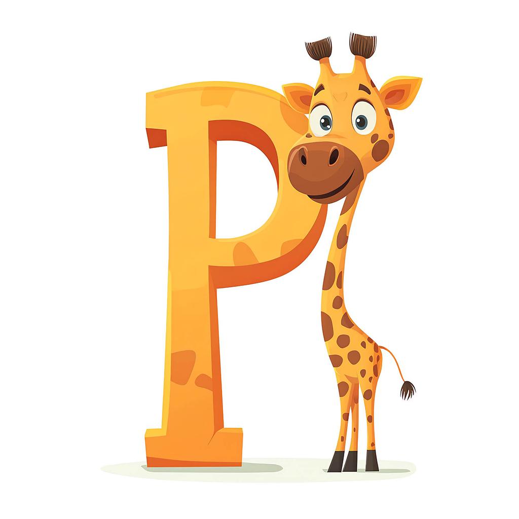 Plakat Wesoła Żyrafa Z Literą P Plakat Wesoła Żyrafa Z Literą P, 50X70 Cm, Bez Ramy, Płótno Premium Na Blejtramie