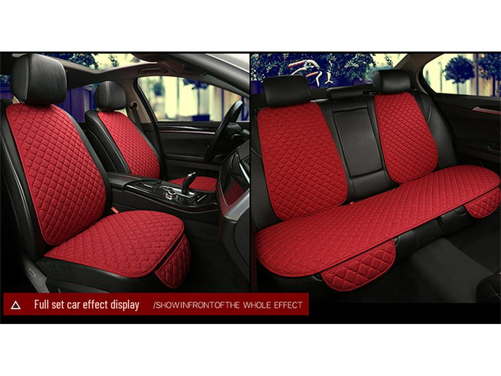 Linen Universal Car Seat Cushion Set - Three-Piece, Four-Season, Suitable for Five-Seater Cars