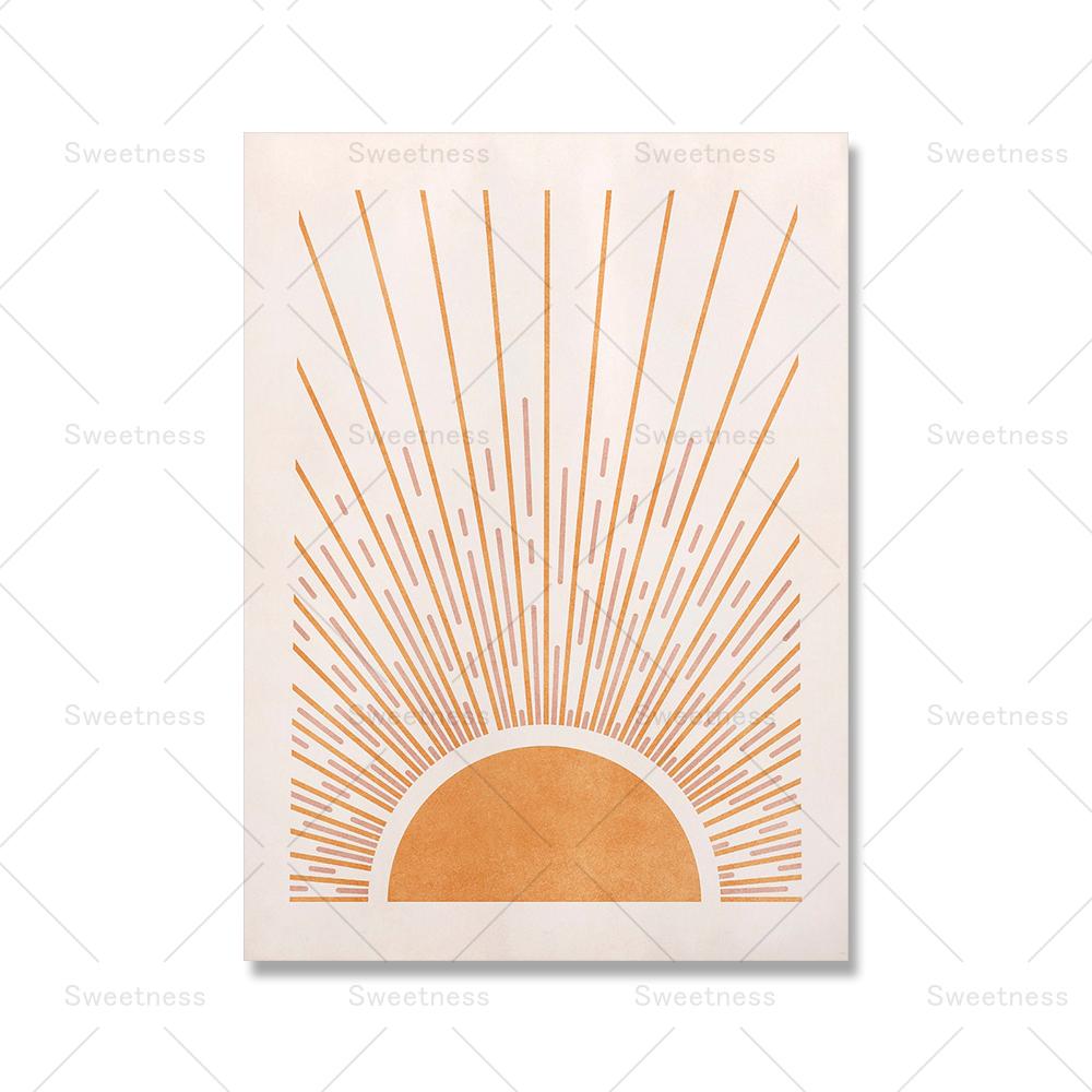 Plant Leaves Sun Line Geometry Boho Abstract Gallery Nordic Wall Art Posters And Prints Painting Pictures For Living Room Decor No Frame