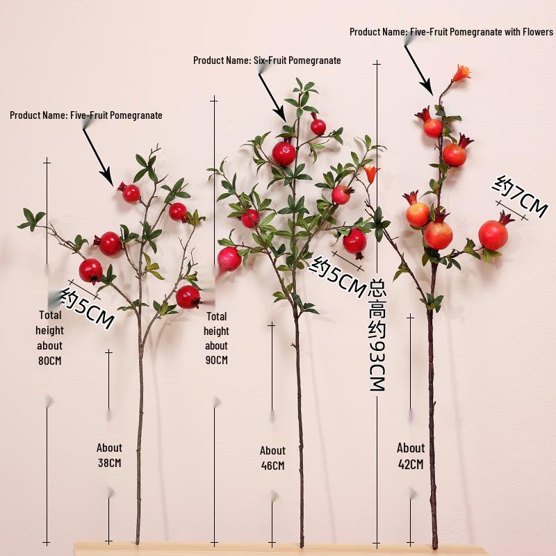 Artificial Pomegranate and Persimmon Fruit Flower Branch for Living Room or Entryway Decor