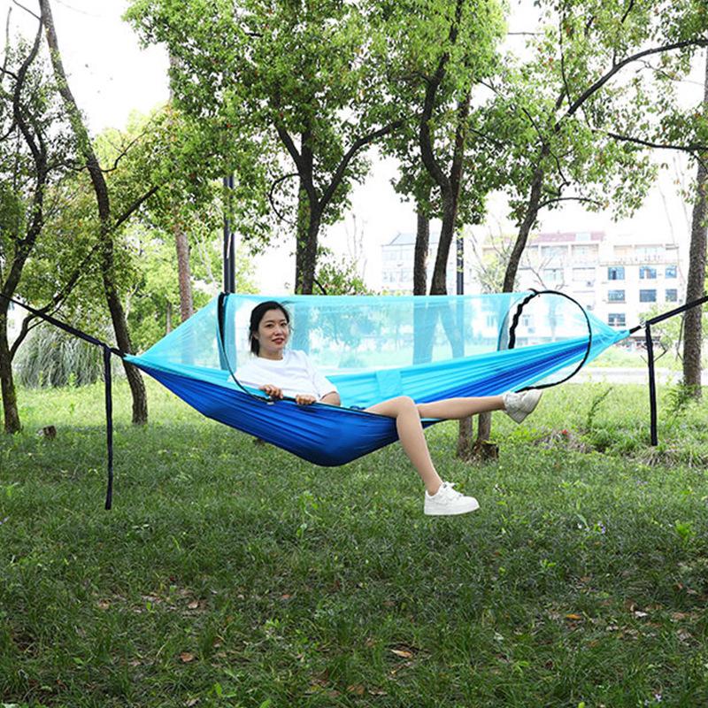 Portable Tear-Resistant Outdoor Hammock with Mosquito Net, Sun Protection, and Anti-Rollover Design for Single/Double Person Camping Swing