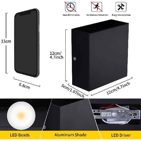 Lightess LED Wall Sconce Hardwired 10W, Set of 2 Modern Wall Lamp Black, Up Down Wall Mount Lights Mini Metal for Living Room Bedroom Hallway Decor,