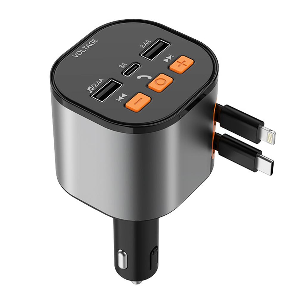

Car Retractable Fast Charger PD Bluetooth Cigarette Lighter Adapter Dual USB Type C Lightning Cable iPhone 13 14 Car Accessories