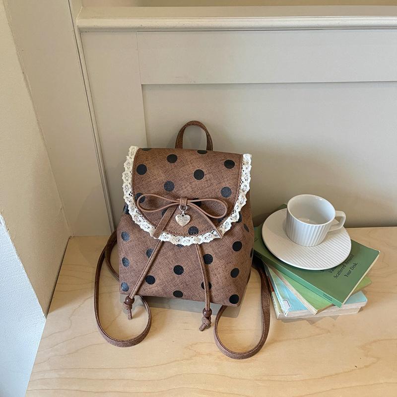 Schoolbag1011 summer new lace women's backpack sweet sister Korean polka dot casual retro foreign style small backpack