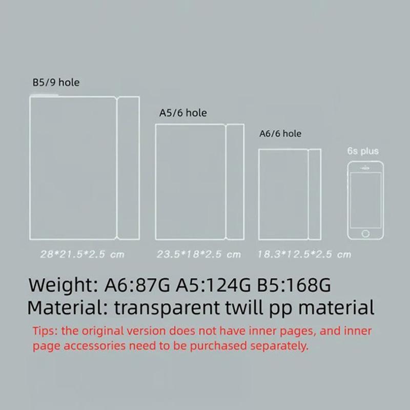 A6 A5 Six-hole B5 Nine-hole Notebook Loose Leaf Ring Binder Folder Transparent Twill Pp Binder Cover WJJ01