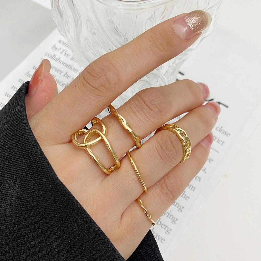 Vintage Boho Geometric Ring Set For Women Fashion Gold Color Exaggerated Punk Hollow Water Drop Rings Daily Wear Jewelry Gifts