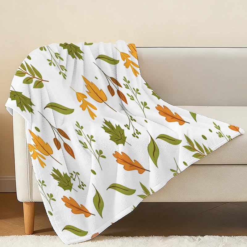 No-Shed Flannel Blanket, Leaf Print Soft Cozy Throw Blanket, Warm Fuzzy Blanket for Home, Couch, Bed, TV Watching, Cozy Relax Vibe