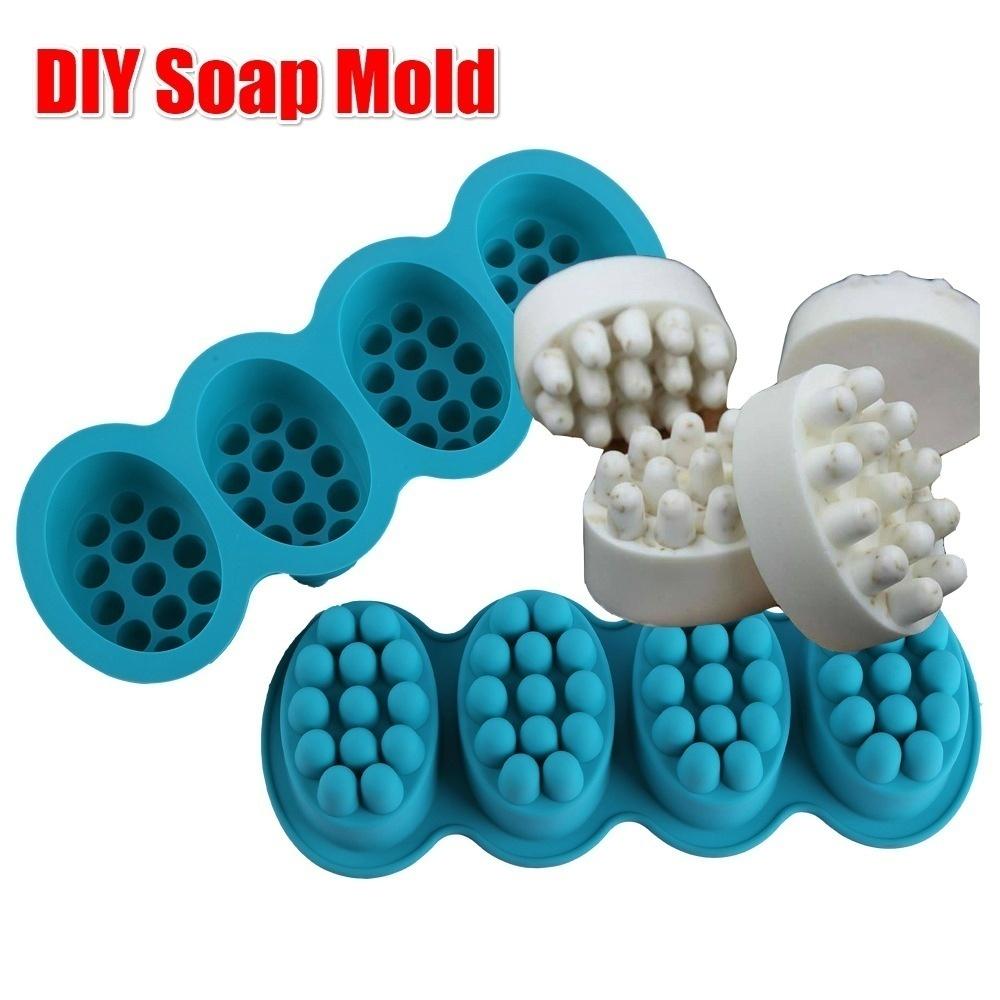 4 Cavities Oval Massage Soap Mold Massage Bar Silicone Molds for DIY Soap Making Silicon Mold for Soap Making Soap Resin Molds