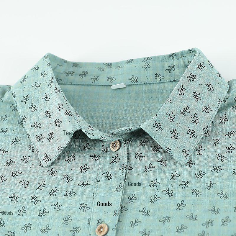 Mid-aged & Elderly Women's Floral Cotton Shirt, 3/4 Sleeve, Loose Plus Size Top