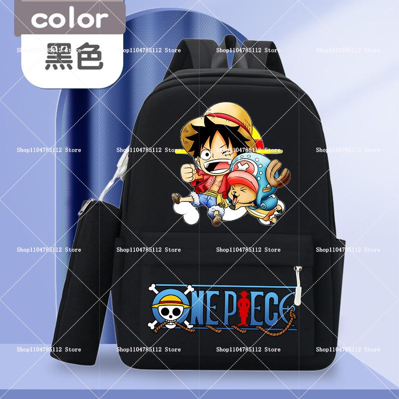 2pcs One Piece Backpack with Pencil Case Student Schoolbag Casual Large Capacity Backpack Boys Men Cartoon Anime Bookbag Gift