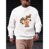 Men's Casual Crew Neck Sweatshirt With Reindeer Pattern Decorated With Colorful Lights And Balls.