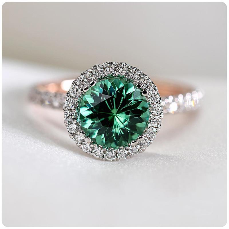 Huitan Two Tone Blue/Green CZ Rings for Women Luxury Engagement Wedding Bands Accessory Elegant Lady's Ring Party Trendy Jewelry