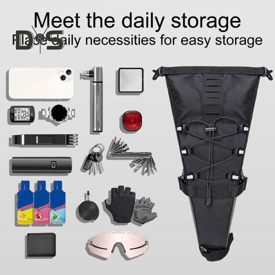 Bicycle Saddle Storage Bag 5.8L Capacity Waterproof Reflective Road Mountain Bike Seat Rear Tail Bag Organizer Pouch Cycling Bike Accessories