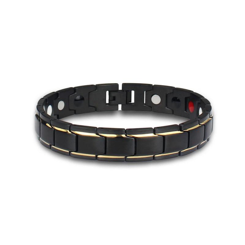 Mens Titanium Steel Geometric Bracelet With Magnetic Clasp Original Design Black Gold Tone FCM001