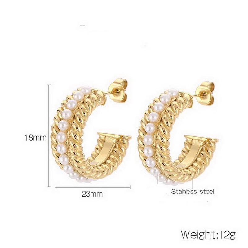 

Элегантные французские ретро серьги-кольца с жемчугом - Дизайн в форме буквы С из нержавеющей стали