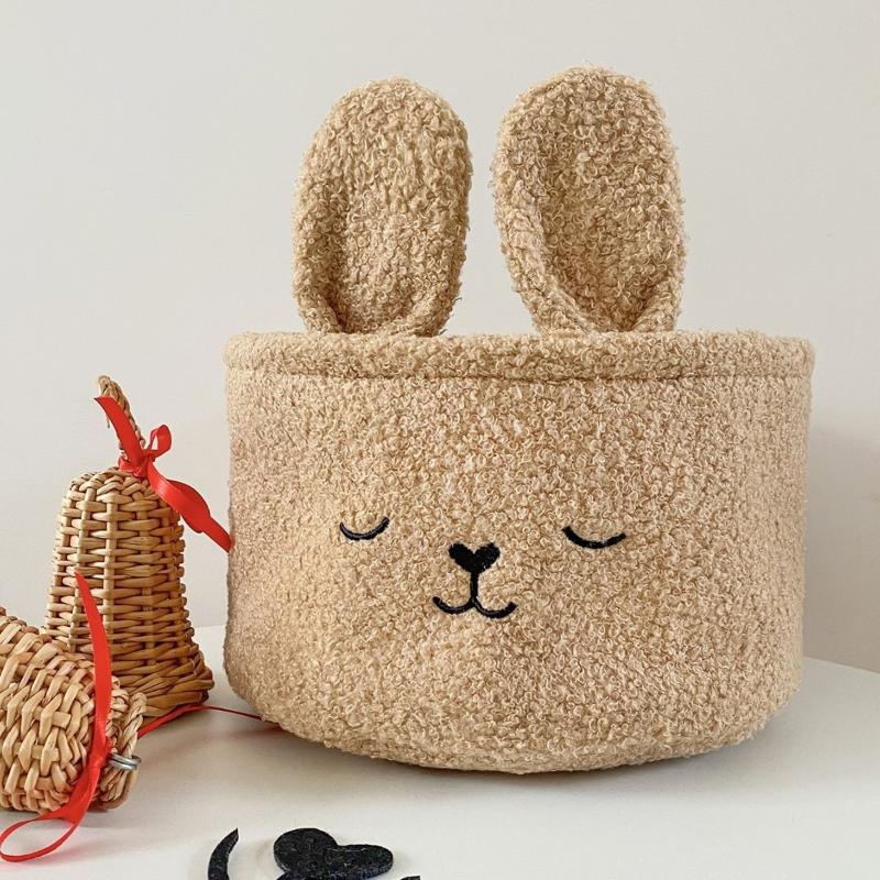 Soft Plush Sundries Storage Baskets Multi-Purpose Rabbit Ears Organizer Bag Cute Embroidery Toys Storage