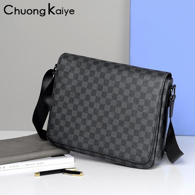 Huongaiye New Men's Shoulder Bag Business Casual Messenger Bag Plaid Men's Bag Slash Shoulder Bag