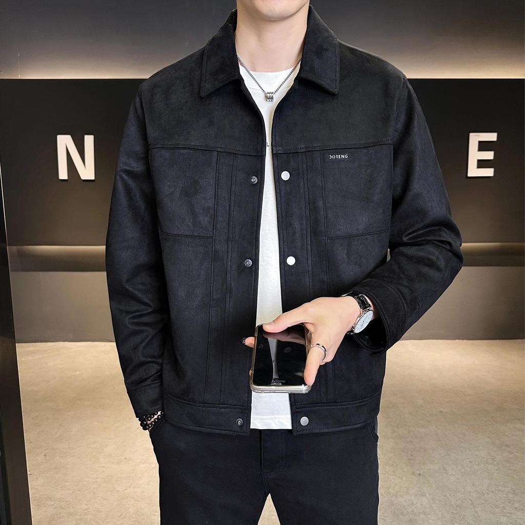 2026 Spring Men's Suede Feel Lapel Jacket - High Quality, Trendy Brand