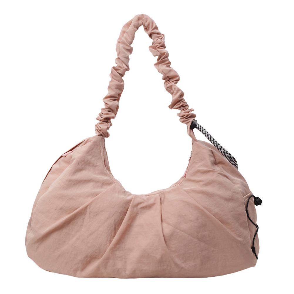 Women Fashion Shoulder Bag Lightweigt Pleated Yoga Bag Large Capacity Ruched Travel Bag Solid Color Canvas Shoulder Purse