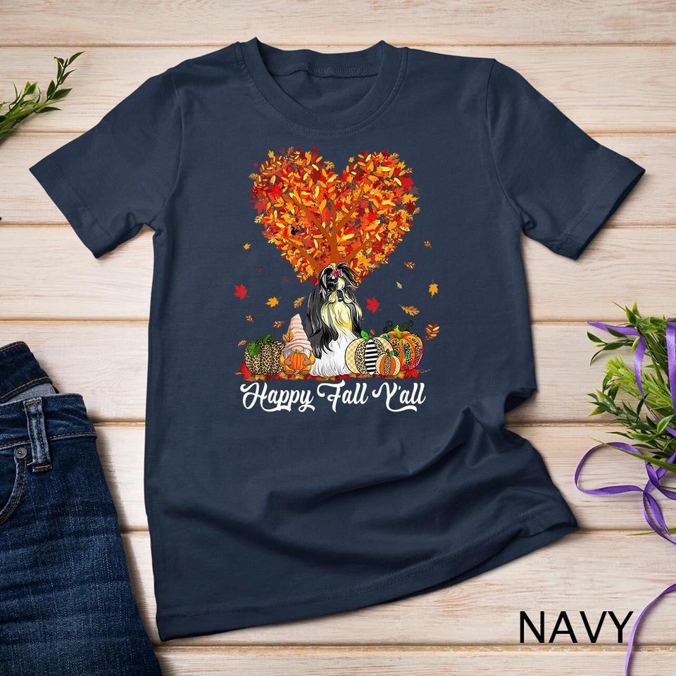 Happy Fall Y all Funny Shih Tzu Autumn Pumpkins Unisex T-shirt 9 2XL