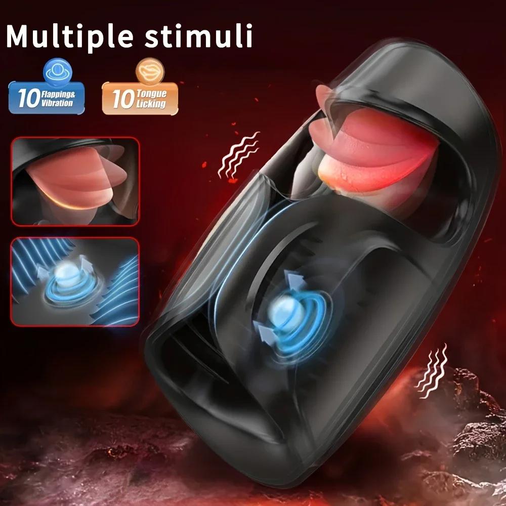 Tongue Licking & Tapping Vibrator for Men Penis Trainer 2 In 1 Male Masturbator Toy Glans Stimulator Adult Supplies Sex Toys