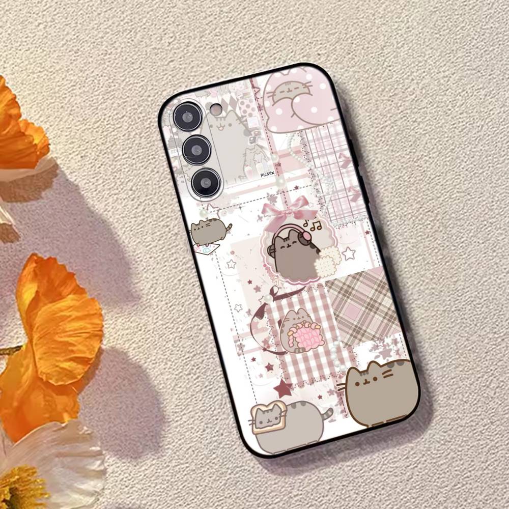 Cute Cat Rainbow Pusheens Phone Case Black Silicone Soft For Samsung Galaxy A73,A72,A71,A70,A53,A52,A51