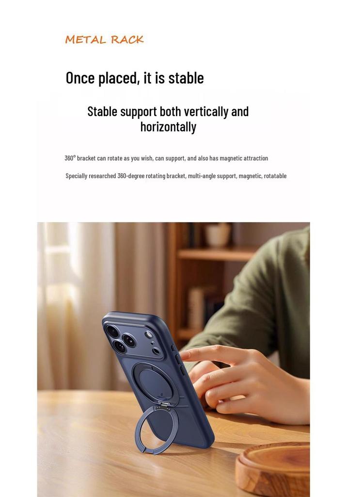 iPhone 17 Pro Max Case with Rotating Magnetic Stand and Full Coverage Lens Protection
