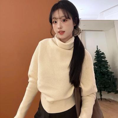 Winter New High-neck Turtleneck Pullover Sweater for Women with Bat Sleeves Knitted Sweater