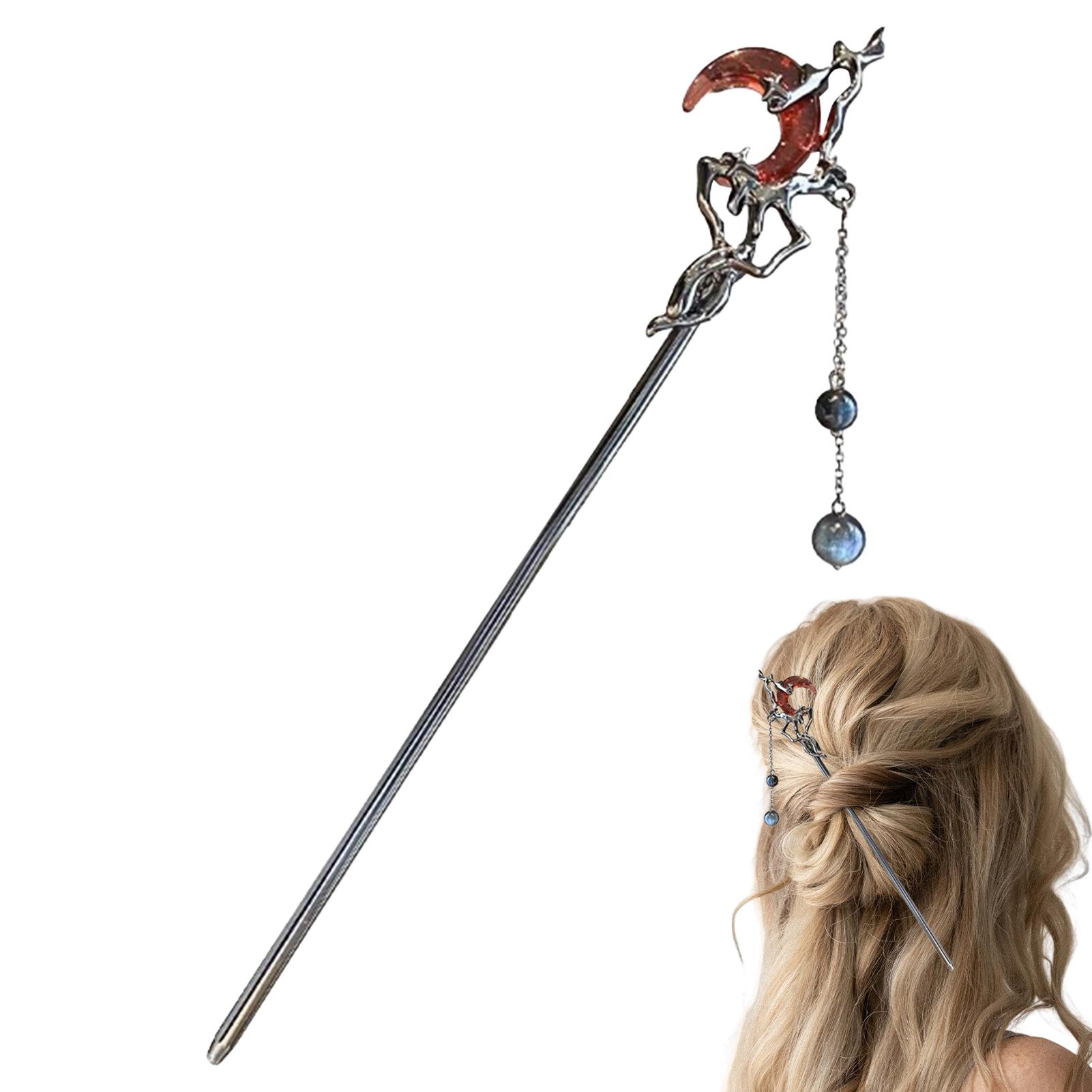 

Gothic Style Pendant Hairpin For Women Metal Moon Tassel Hair Stick Vintage Dress Cheongsam Metal Jewelry Hair Accessories