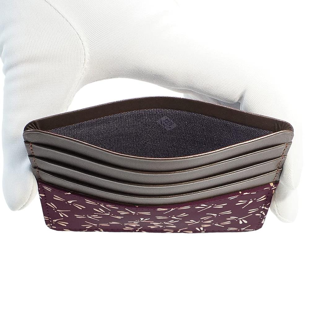 Inden Card Holder Slim Card Case Thin Deerskin Purple x White Lacquer Dragonfly Pattern [Indenya] 2530-16-008