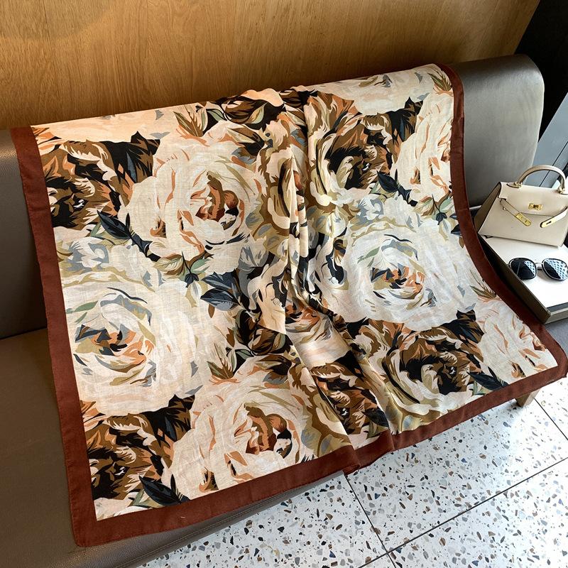 Scarf Women'S Square Scarf Retro Color Matching Big Flower Graffiti Large Square Scarf Versatile Scarf Silk Scarf Women'S Shawl Silk Scarf