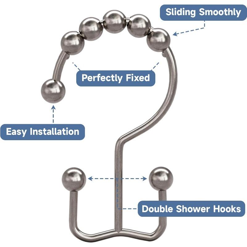 Shower Curtain Hooks Rings, Rust Resistant Metal Double Glide Shower Hooks Rings for Bathroom Shower Rods Curtains, Set of 12 Hooks
