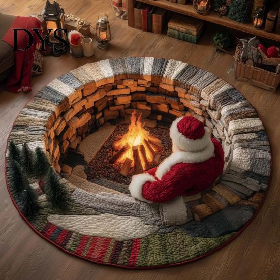 Tapis de zone de vacances Noël Tapis 3D, Tapis rond décoratif à illusion Tapis optique Tapis de sol, Festif pour la décoration intérieure de la maison Salon Doux Confortable