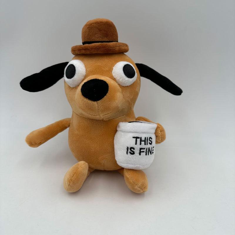 

25cm This Is Fine Meme Coffee Dog Plush Toy Soft Stuffed Doll Stuffed Plush Animals Kids Toy Gift for Children Boy Birthday