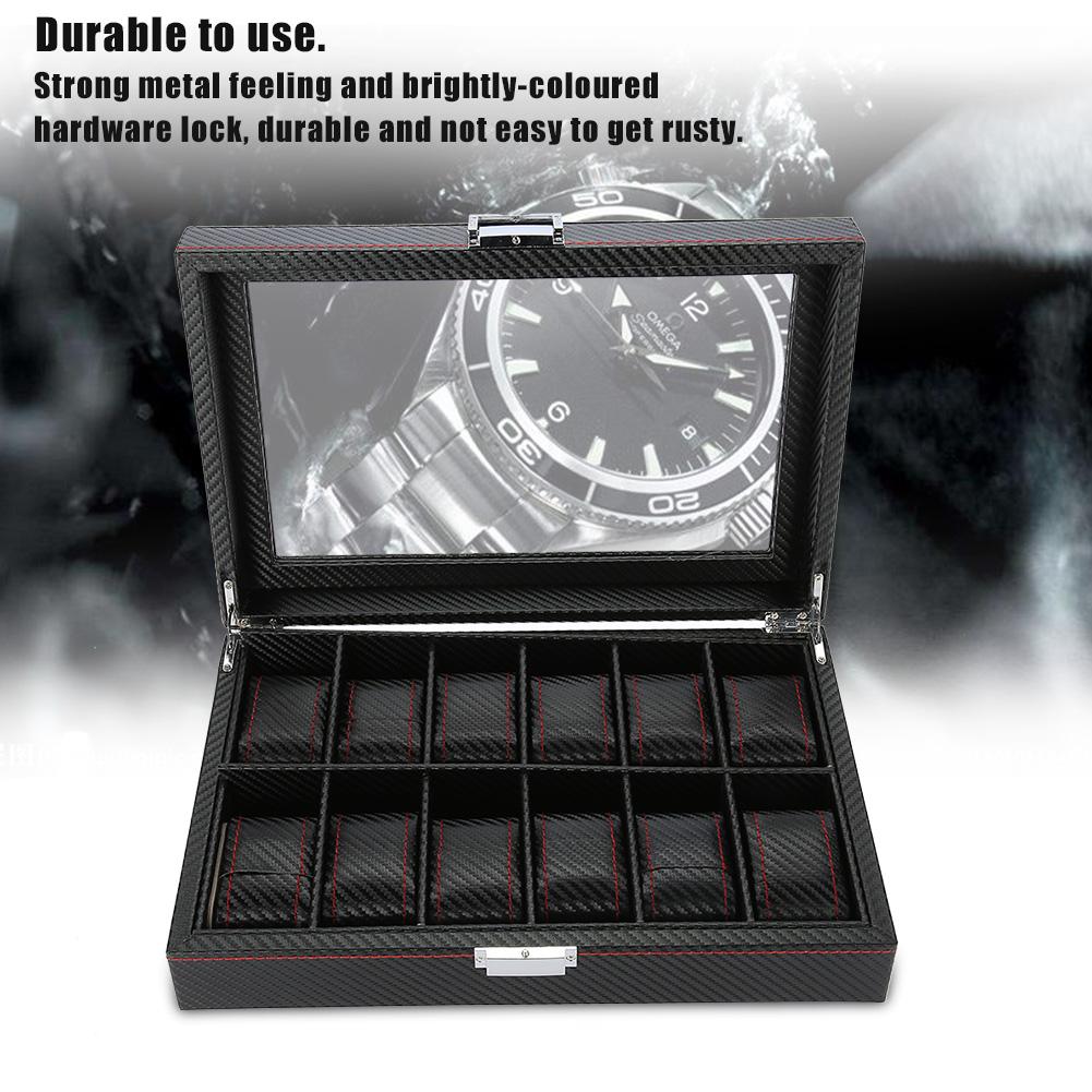 12 rom klokkevisnings- og oppbevaringsboks klokkeorganisator etui PU-lær