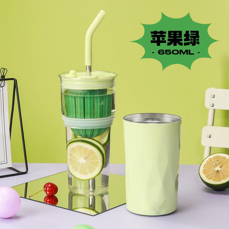 Spot Stainless Steel Thermos Cup Glass Car Large Capacity Tea Separation Tea Cup Portable Straw Cup